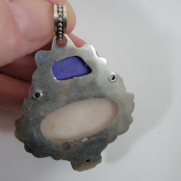Handmade Silver Pendant with White Jasper, Sugilite & Emerald Accents - Picture 4 of 10